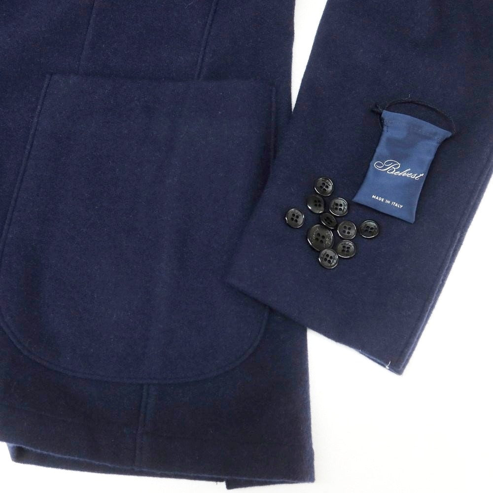 【新品】ベルベスト Belvest SUPER180’sウール ノーカラージャケット ネイビー【 48 Drop7 】【 状態ランクN 】【 メンズ 】