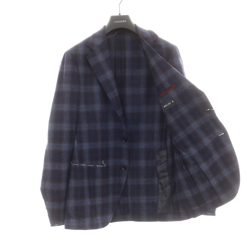 【新品】サルトリア ラトーレ SARTORIA LATORRE ウール チェック柄 テーラードジャケット ネイビーxブルー系【 48 】【 状態ランクN 】【 メンズ 】