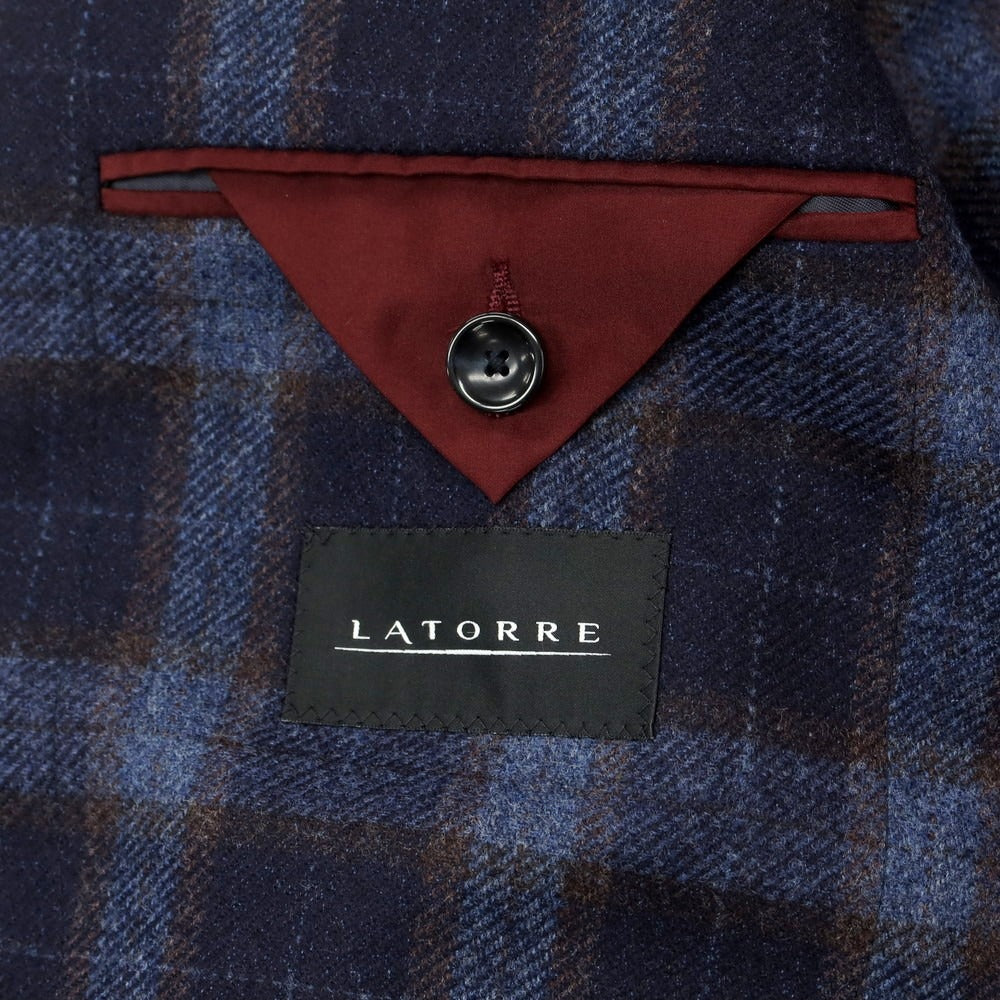【新品】サルトリア ラトーレ SARTORIA LATORRE ウール チェック柄 テーラードジャケット ネイビーxブルー系【 48 】【 状態ランクN 】【 メンズ 】