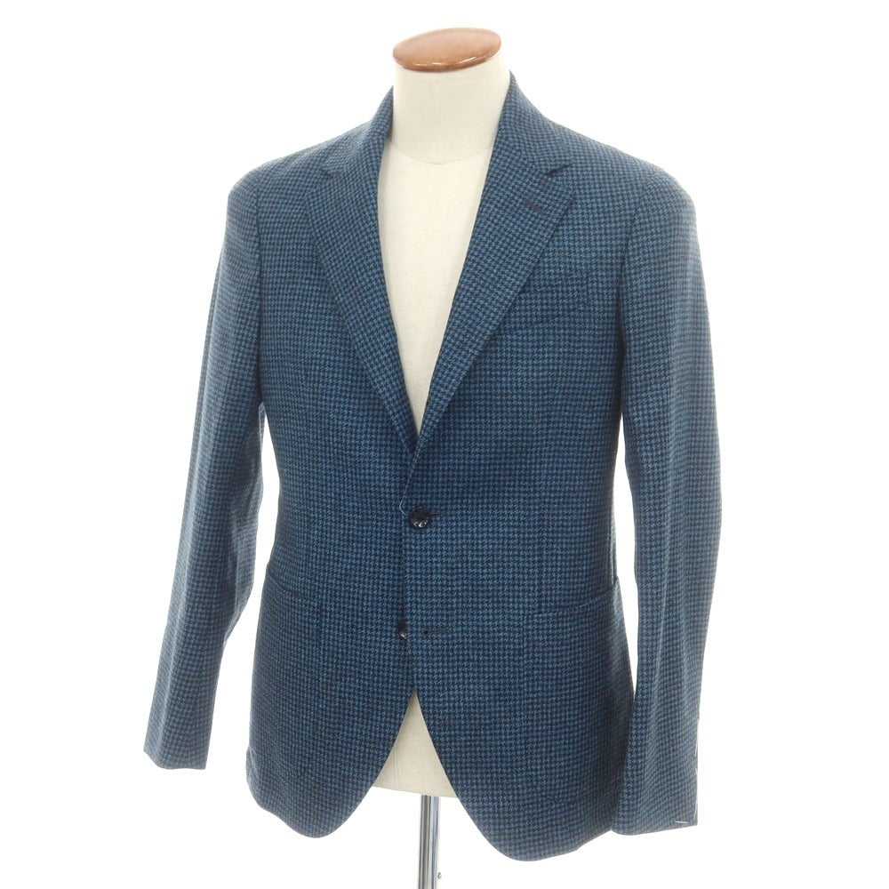 【新品】サルトリア ラトーレ SARTORIA LATORRE ウール ハウンドトゥース柄 テーラードジャケット グリーンブルーxブラック【 46 】【 状態ランクN 】【 メンズ 】