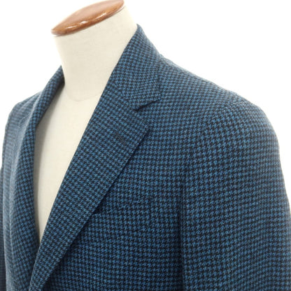 【新品】サルトリア ラトーレ SARTORIA LATORRE ウール ハウンドトゥース柄 テーラードジャケット グリーンブルーxブラック【 46 】【 状態ランクN 】【 メンズ 】