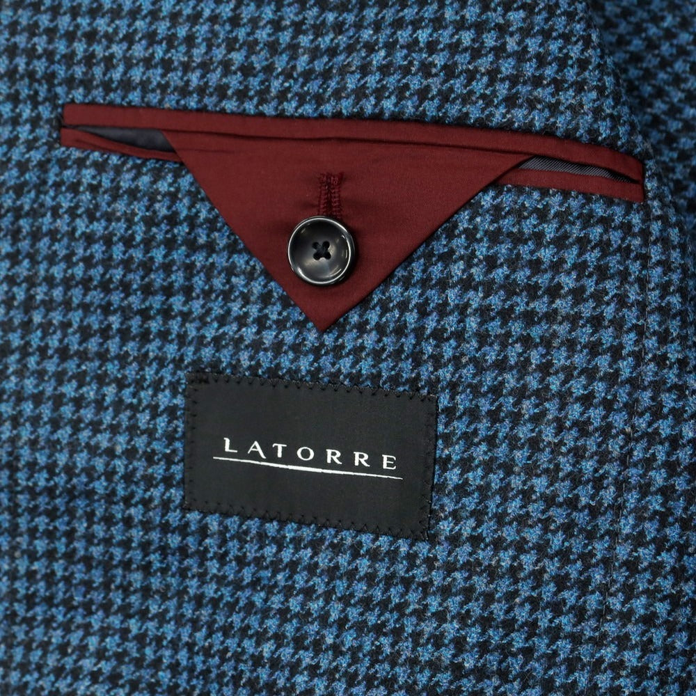 【新品】サルトリア ラトーレ SARTORIA LATORRE ウール ハウンドトゥース柄 テーラードジャケット グリーンブルーxブラック【 46 】【 状態ランクN 】【 メンズ 】