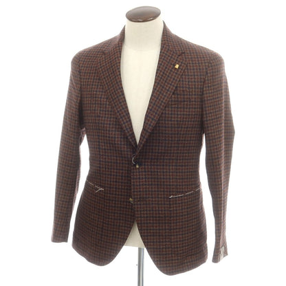 【新品】サルトリア ラトーレ SARTORIA LATORRE ウール チェック柄 テーラードジャケット ブラウンxネイビー系【 50 】【 状態ランクN 】【 メンズ 】