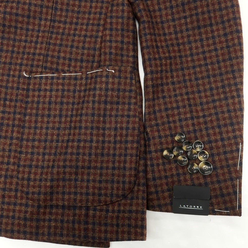 【新品】サルトリア ラトーレ SARTORIA LATORRE ウール チェック柄 テーラードジャケット ブラウンxネイビー系【 50 】【 状態ランクN 】【 メンズ 】