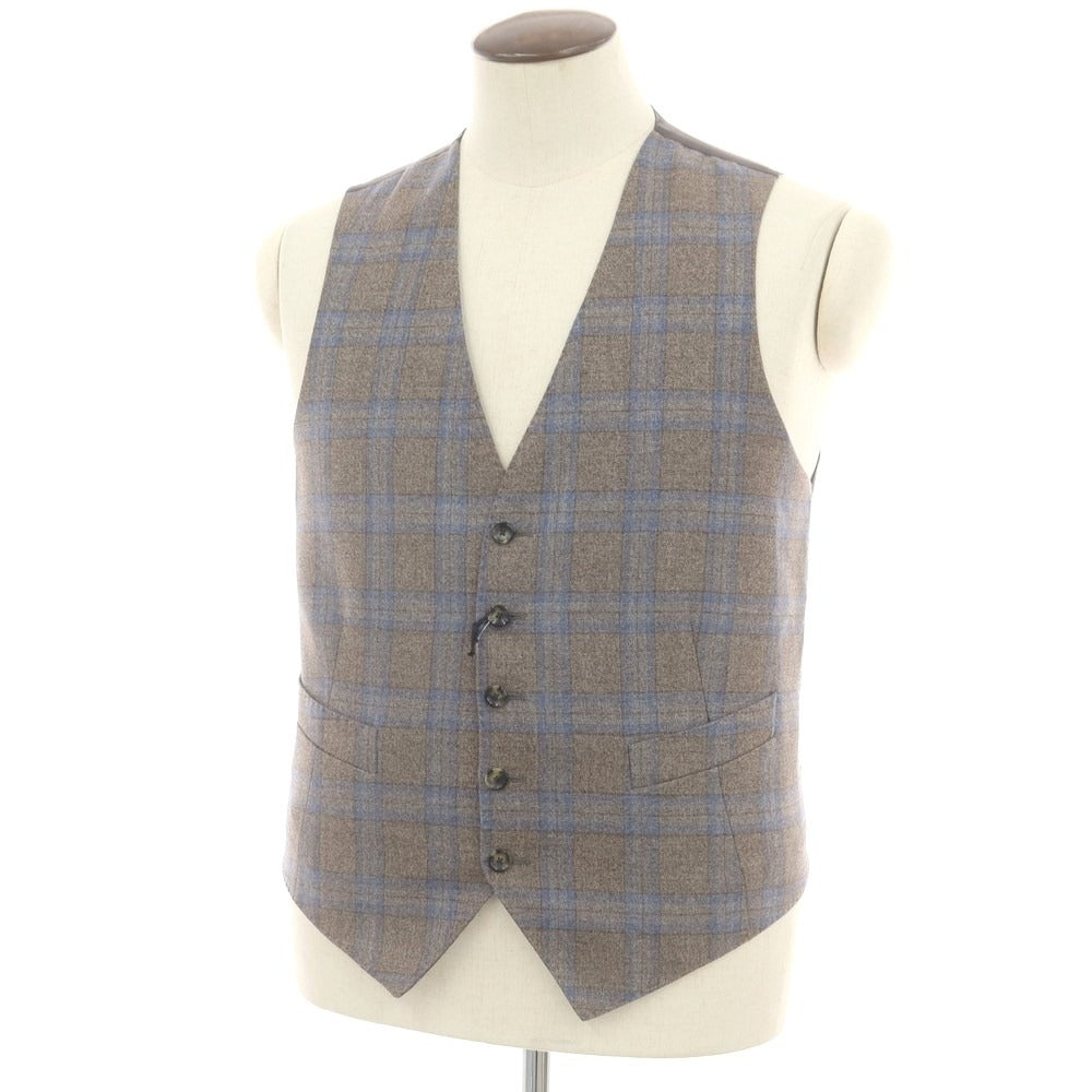 【新品】サルトリア ラトーレ SARTORIA LATORRE ウール チェック ドレス系ジレ グレージュ系xブルー【 50 】【 状態ランクN 】【 メンズ 】