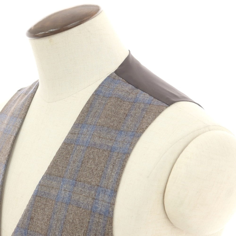 【新品】サルトリア ラトーレ SARTORIA LATORRE ウール チェック ドレス系ジレ グレージュ系xブルー【 50 】【 状態ランクN 】【 メンズ 】[CPD]