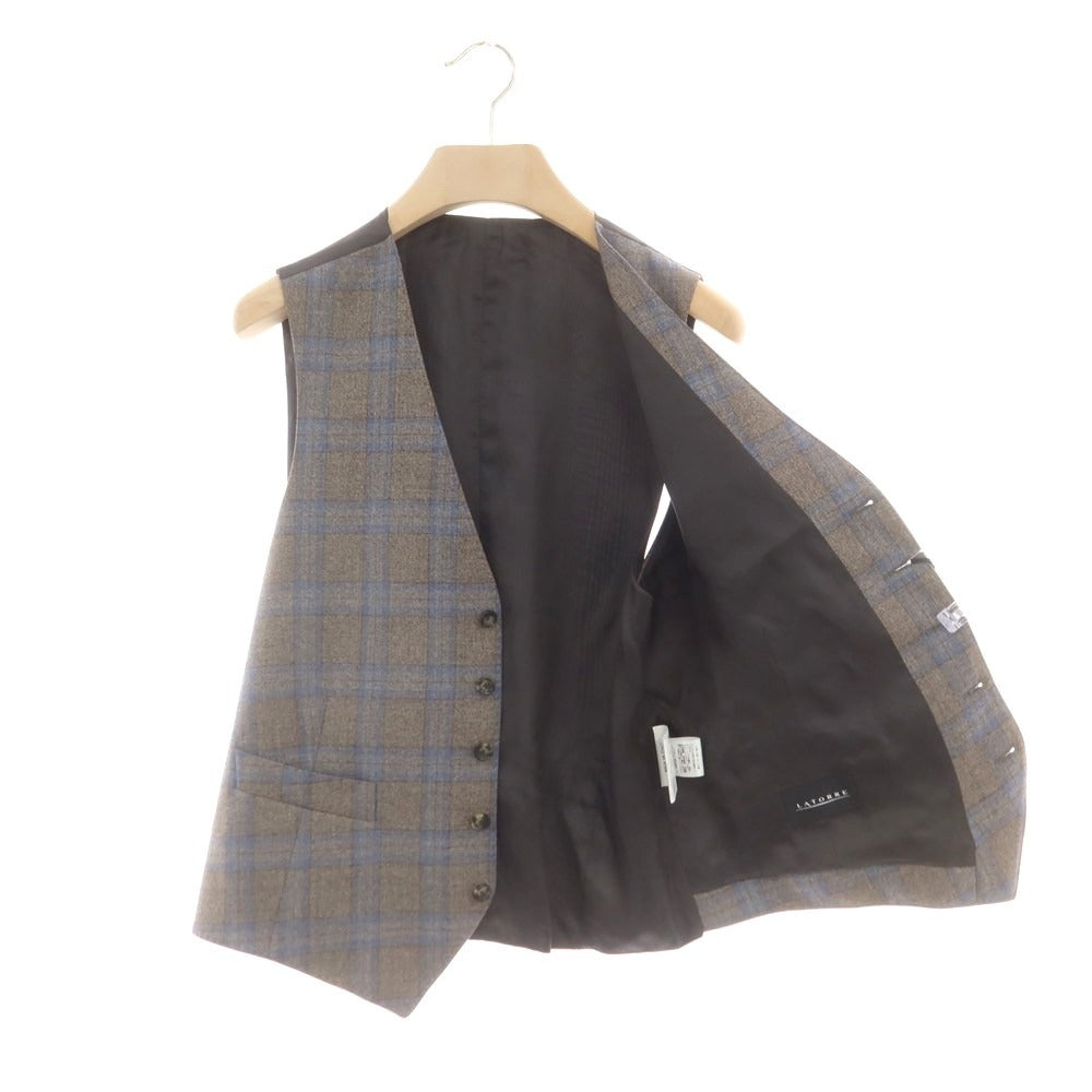 【新品】サルトリア ラトーレ SARTORIA LATORRE ウール チェック ドレス系ジレ グレージュ系xブルー【 50 】【 状態ランクN 】【 メンズ 】