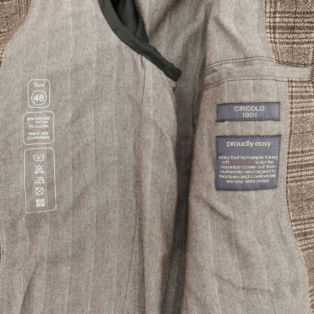 【新品】チルコロ1901 CIRCOLO 1901 コットン ジャージー グレンチェック ステンカラーコート ブラウン【 48 】【 状態ランクN 】【 メンズ 】