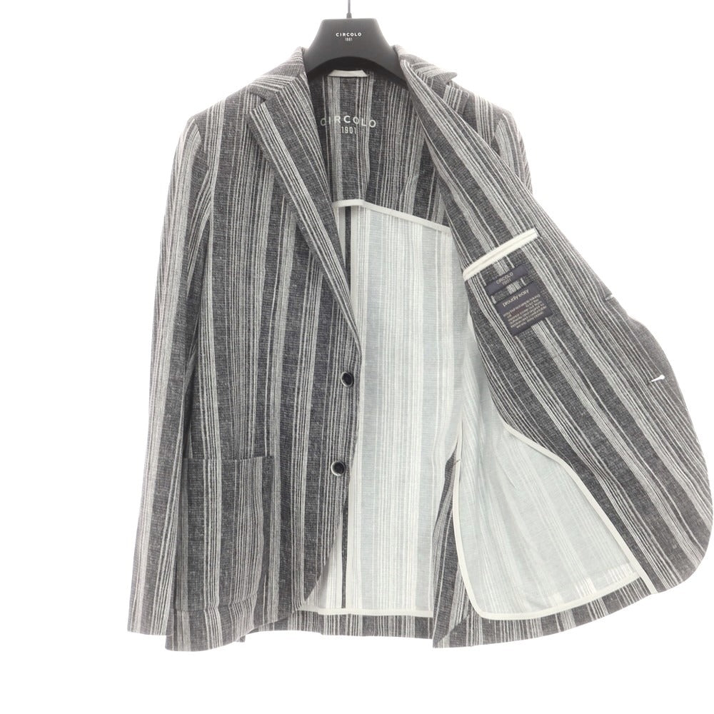 【新品】チルコロ1901 CIRCOLO 1901 コットンジャージー ストライプ カジュアルジャケット グレーxホワイト【 52 】【 状態ランクN 】【 メンズ 】