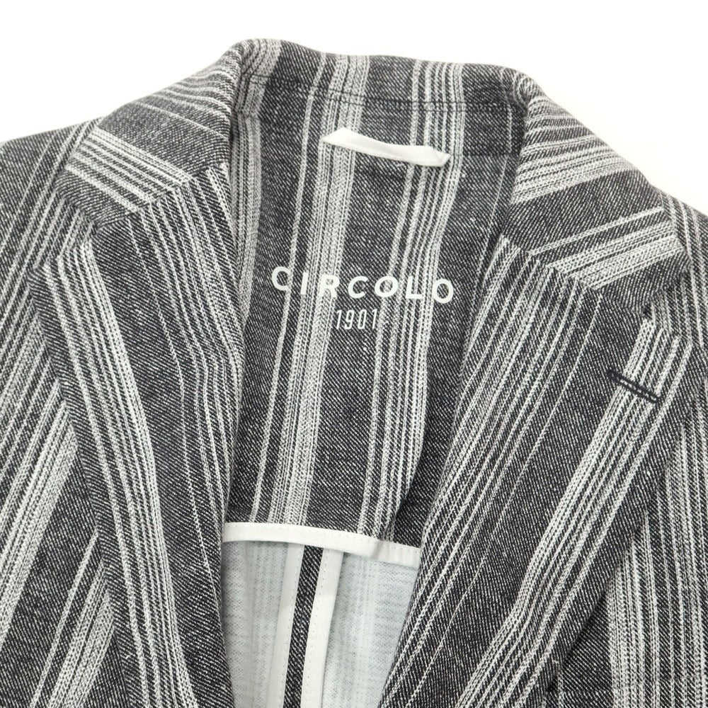 【新品】チルコロ1901 CIRCOLO 1901 コットンジャージー ストライプ カジュアルジャケット グレーxホワイト【 52 】【 状態ランクN 】【 メンズ 】