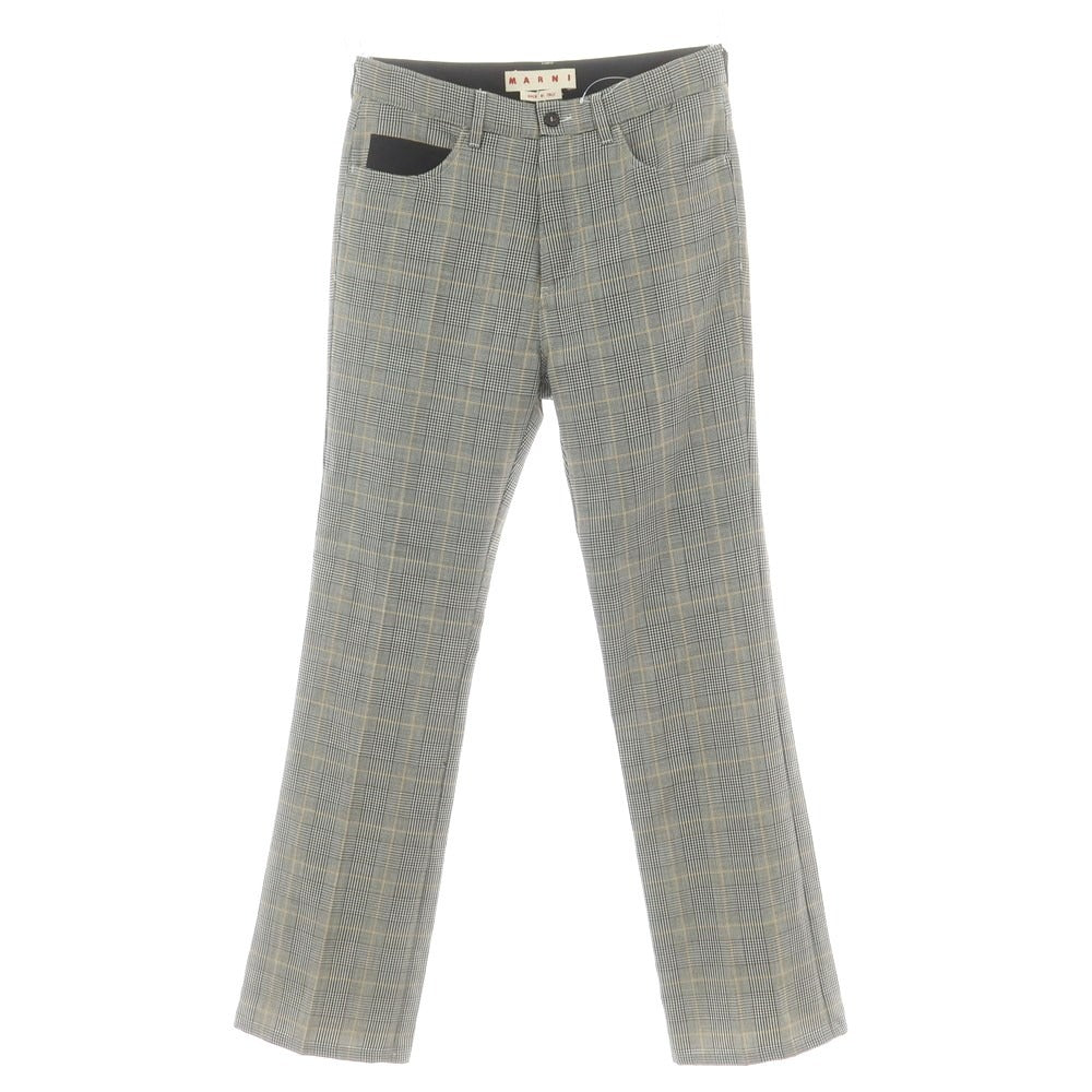 【新品】マルニ MARNI ウールモヘヤ チェック カジュアルスラックスパンツ グレー系xホワイト【サイズ48】【 状態ランクN 】【 メンズ 】 [DPD]