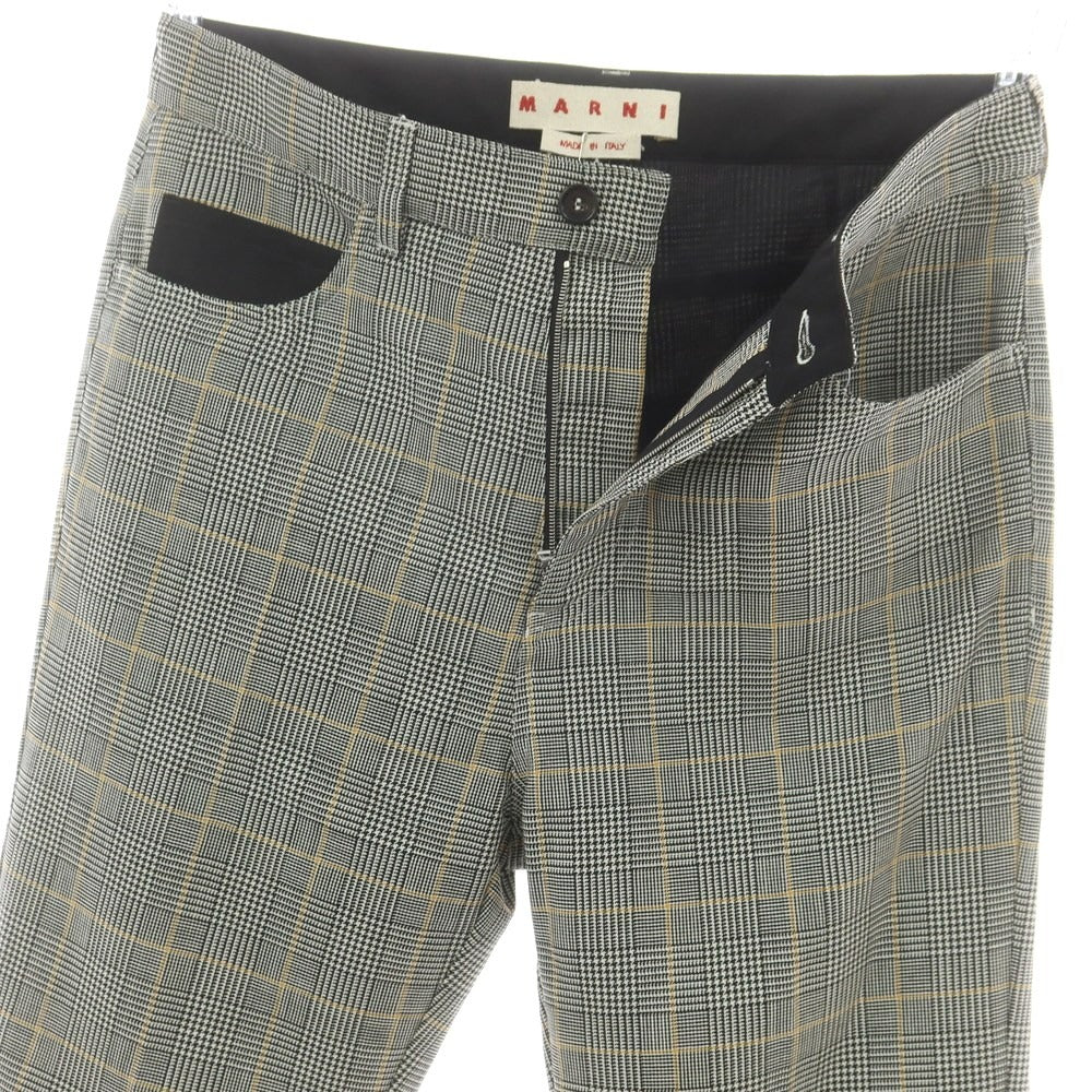 【新品】マルニ MARNI ウールモヘヤ チェック カジュアルスラックスパンツ グレー系xホワイト【サイズ48】【 状態ランクN 】【 メンズ 】 [DPD]