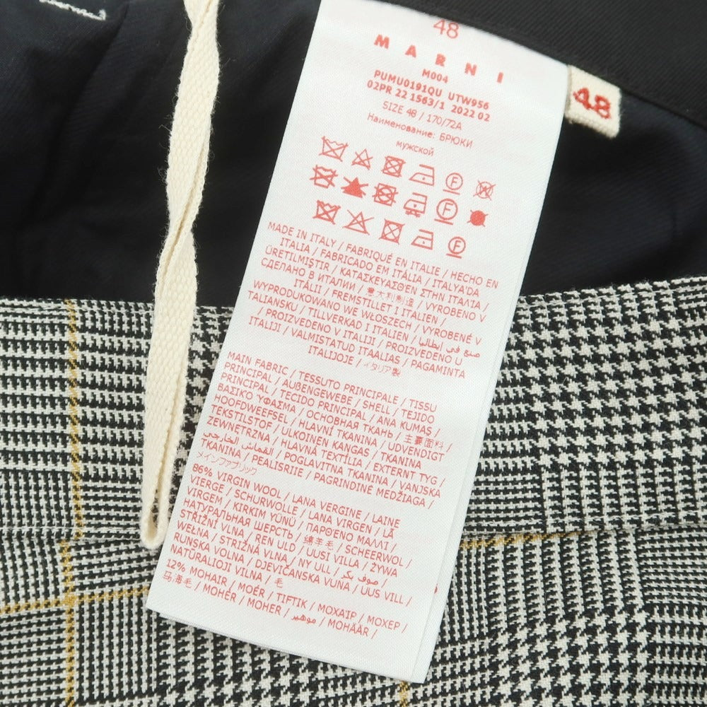 【新品】マルニ MARNI ウールモヘヤ チェック カジュアルスラックスパンツ グレー系xホワイト【 48 】【 状態ランクN 】【 メンズ 】