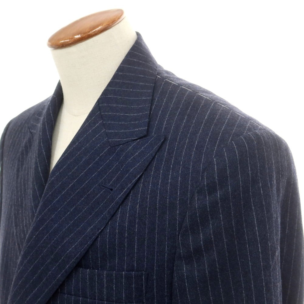 【新品】ブルネロクチネリ Brunello Cucinelli ウール ストライプ 6B ダブルスーツ ネイビーxホワイト【 48 】【 状態ランクN 】【 メンズ 】