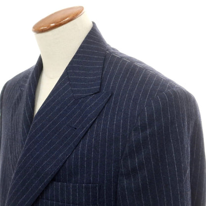 【新品】ブルネロクチネリ Brunello Cucinelli ウール ストライプ 6B ダブルスーツ ネイビーxホワイト【 48 】【 状態ランクN 】【 メンズ 】