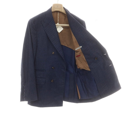 【新品】ブルネロクチネリ Brunello Cucinelli ウール ストライプ 6B ダブルスーツ ネイビーxホワイト【 48 】【 状態ランクN 】【 メンズ 】