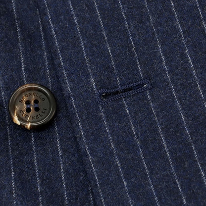 【新品】ブルネロクチネリ Brunello Cucinelli ウール ストライプ 6B ダブルスーツ ネイビーxホワイト【 48 】【 状態ランクN 】【 メンズ 】
