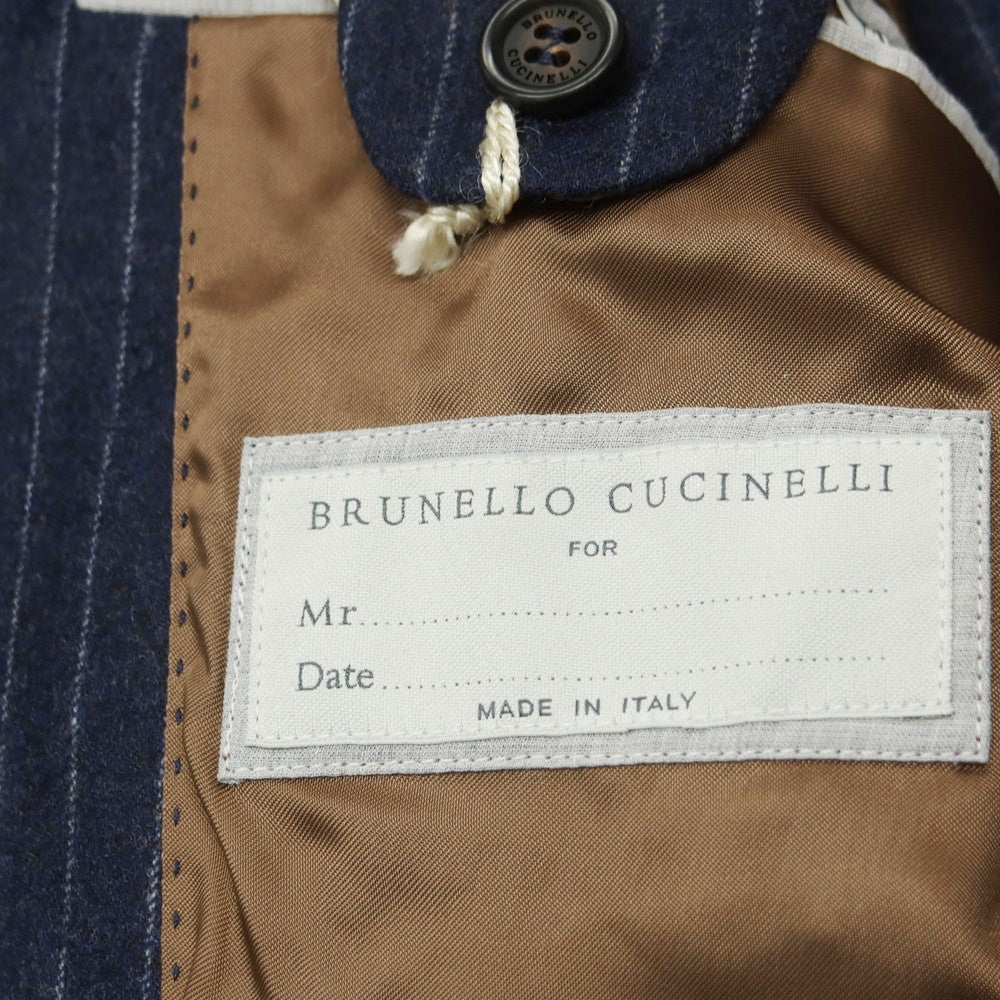 【新品】ブルネロクチネリ Brunello Cucinelli ウール ストライプ 6B ダブルスーツ ネイビーxホワイト【 48 】【 状態ランクN 】【 メンズ 】