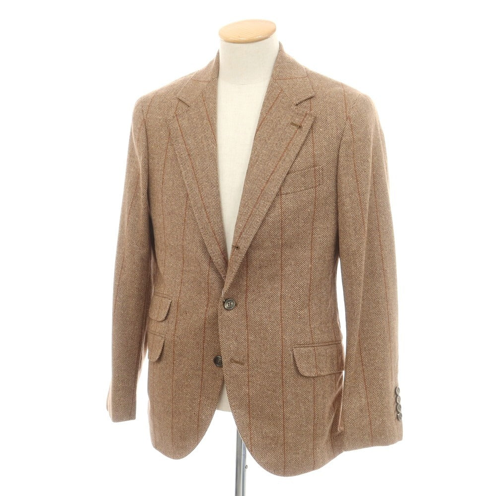 【新品】ブルネロクチネリ Brunello Cucinelli ウールカシミヤ ヘリンボーン テーラードジャケット ベージュ【 44 】【 状態ランクN 】【 メンズ 】