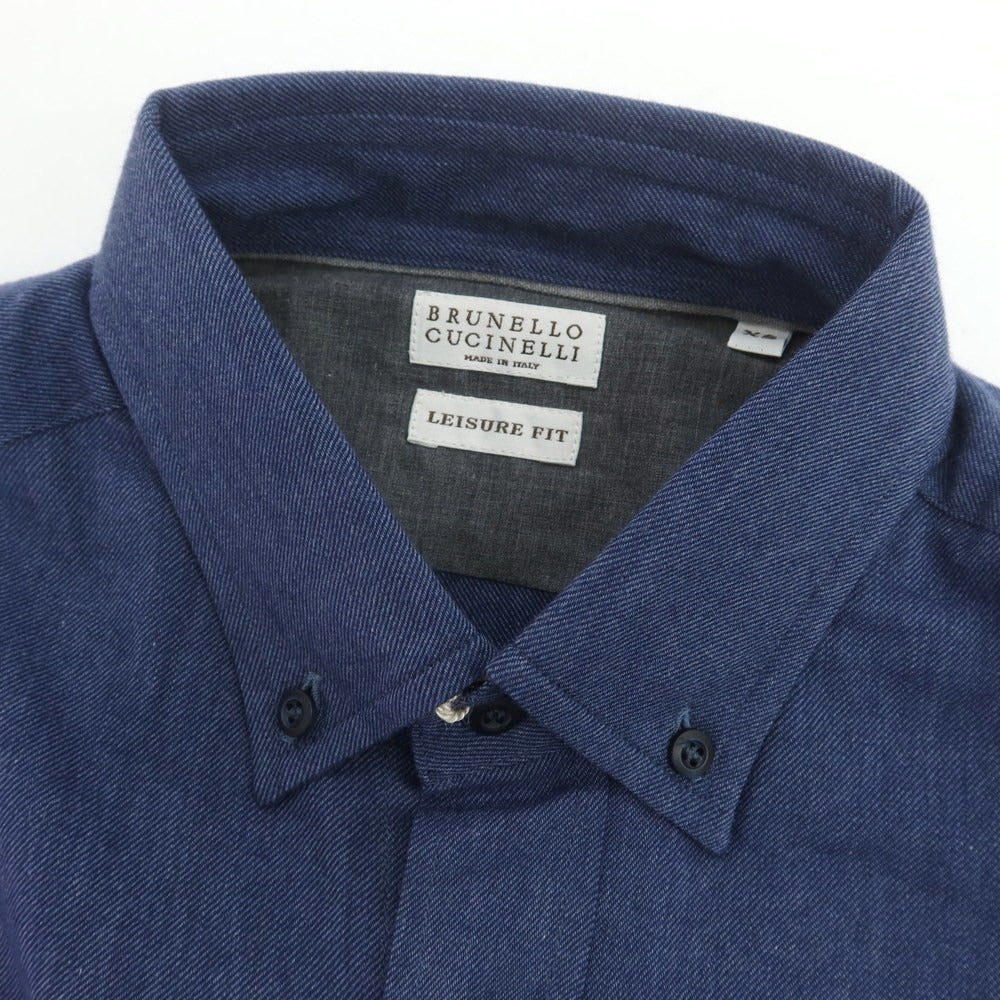【新品】ブルネロクチネリ Brunello Cucinelli ツイルコットン ボタンダウンシャツ ライトネイビー【 XS 】【 状態ランクN 】【 メンズ 】
