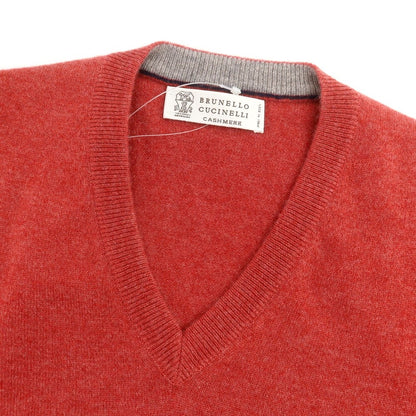【新品】ブルネロクチネリ Brunello Cucinelli カシミヤ Vネックニット レッド【 46 】【 状態ランクN 】【 メンズ 】