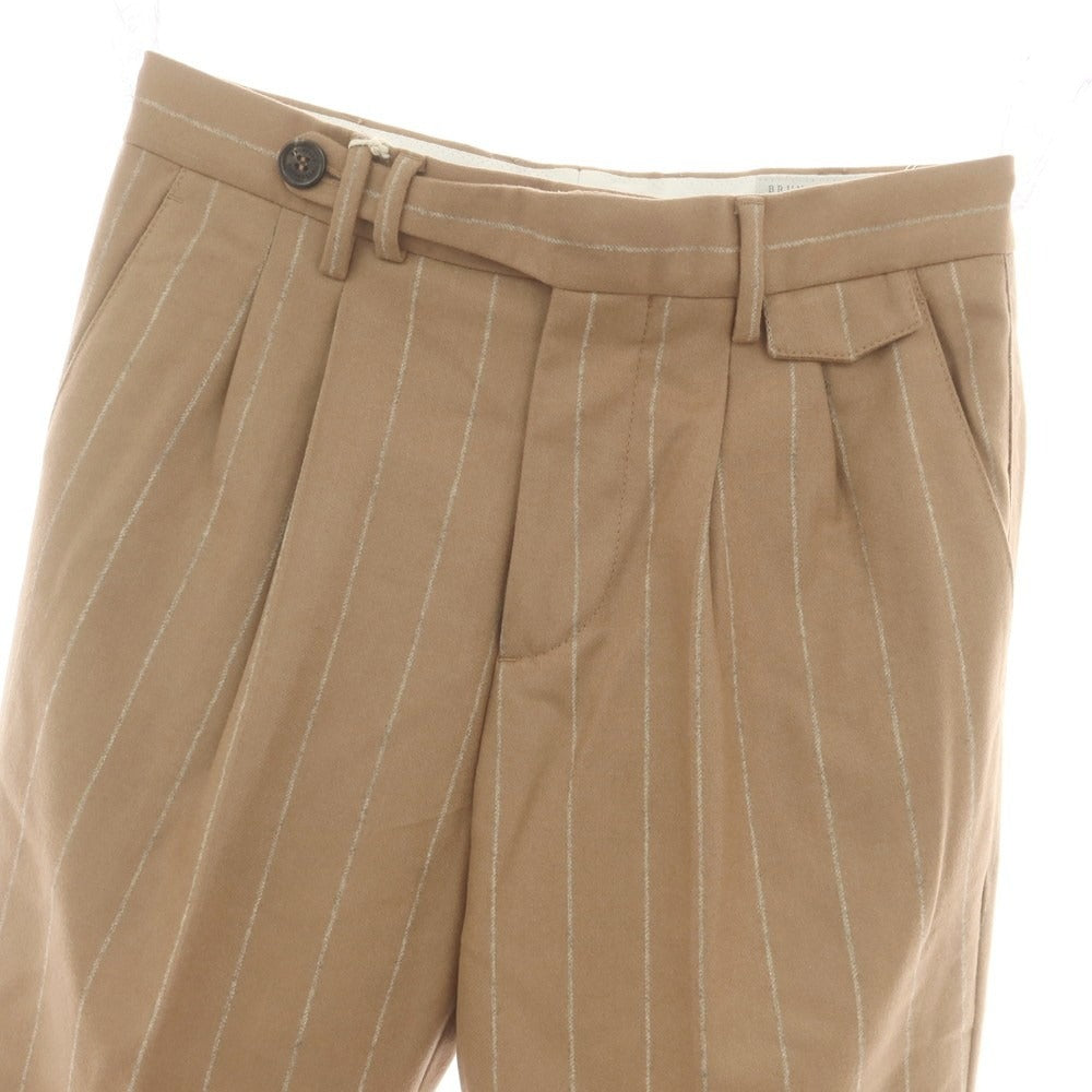 【新品】ブルネロクチネリ Brunello Cucinelli ウール ストライプ カジュアルスラックスパンツ ベージュxグレー【 サイズ44 】【 状態ランクN 】【 メンズ 】 [CPD]