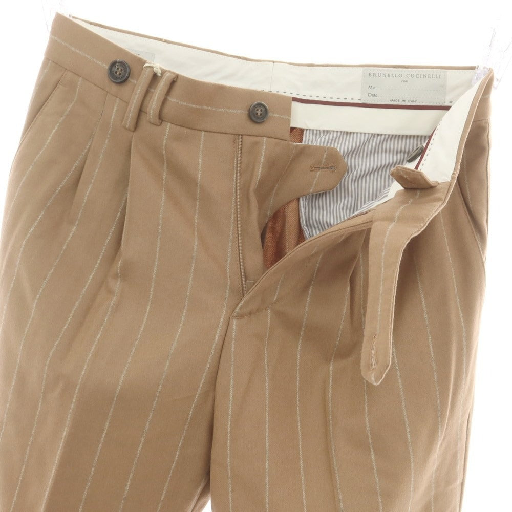 【新品】ブルネロクチネリ Brunello Cucinelli ウール ストライプ カジュアルスラックスパンツ ベージュxグレー【 サイズ44 】【 状態ランクN 】【 メンズ 】 [CPD]