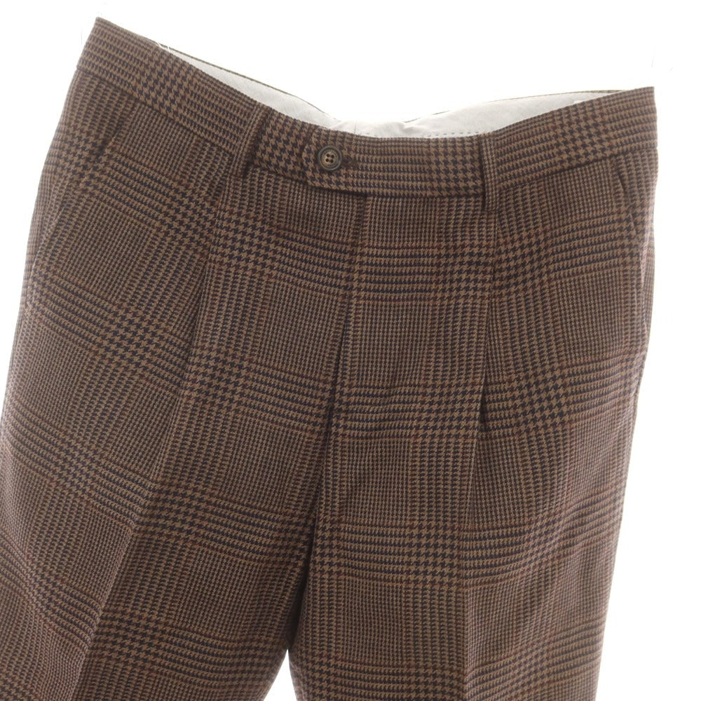 【新品】ブルネロクチネリ Brunello Cucinelli ウールリネン チェック ドレススラックスパンツ ブラウンxネイビー【 48 】【 状態ランクN 】【 メンズ 】