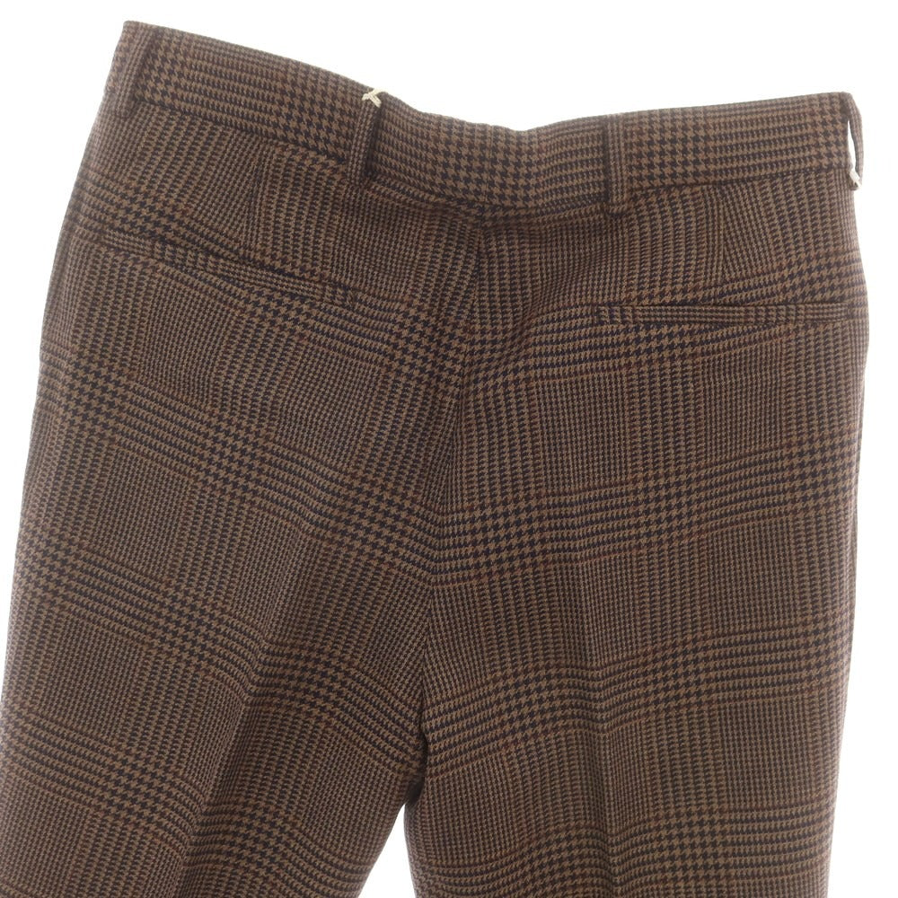 【新品】ブルネロクチネリ Brunello Cucinelli ウールリネン チェック ドレススラックスパンツ ブラウンxネイビー【 48 】【 状態ランクN 】【 メンズ 】