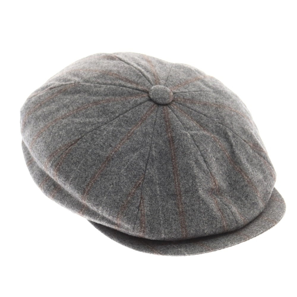 【新品】ブルネロクチネリ Brunello Cucinelli ウールシルクカシミヤ ハンチング 帽子 グレーxブラウン【 M 】【 状態ランクN 】【 メンズ 】