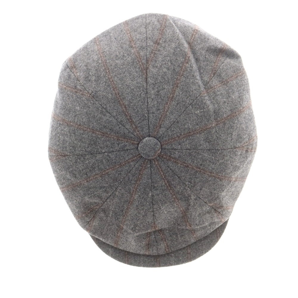 【新品】ブルネロクチネリ Brunello Cucinelli ウールシルクカシミヤ ハンチング 帽子 グレーxブラウン【 M 】【 状態ランクN 】【 メンズ 】