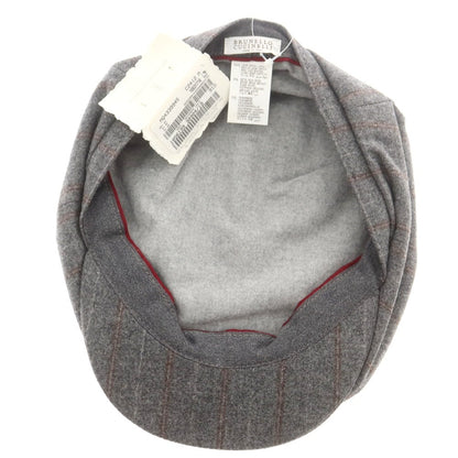 【新品】ブルネロクチネリ Brunello Cucinelli ウールシルクカシミヤ ハンチング 帽子 グレーxブラウン【 M 】【 状態ランクN 】【 メンズ 】