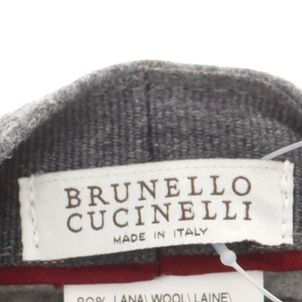 【新品】ブルネロクチネリ Brunello Cucinelli ウールシルクカシミヤ ハンチング 帽子 グレーxブラウン【 M 】【 状態ランクN 】【 メンズ 】