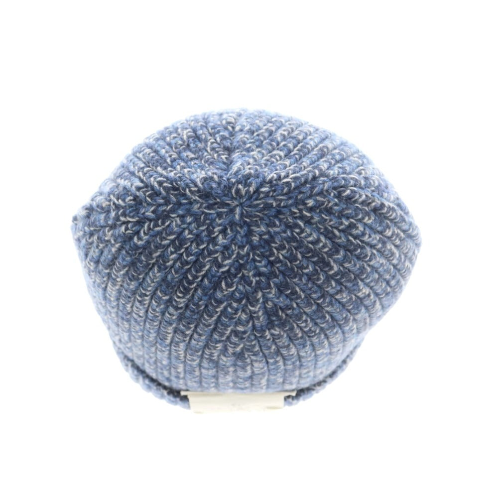 【新品】ブルネロクチネリ Brunello Cucinelli ウールカシミヤ ニットキャップ 帽子 ブルーxホワイト【 L 】【 状態ランクN 】【 メンズ 】