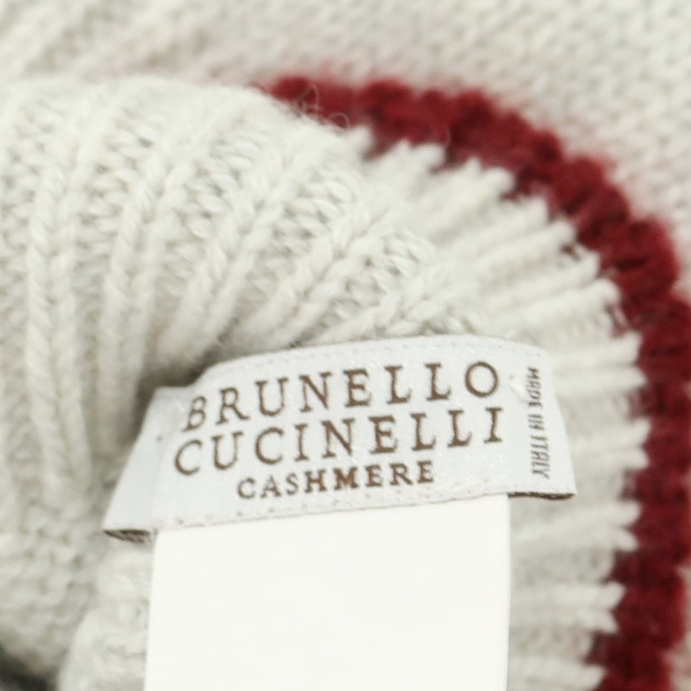 【新品】ブルネロクチネリ Brunello Cucinelli カシミヤ 手袋 ニットグローブ ライトグレーxワインレッド【 M 】【 状態ランクN 】【 メンズ 】