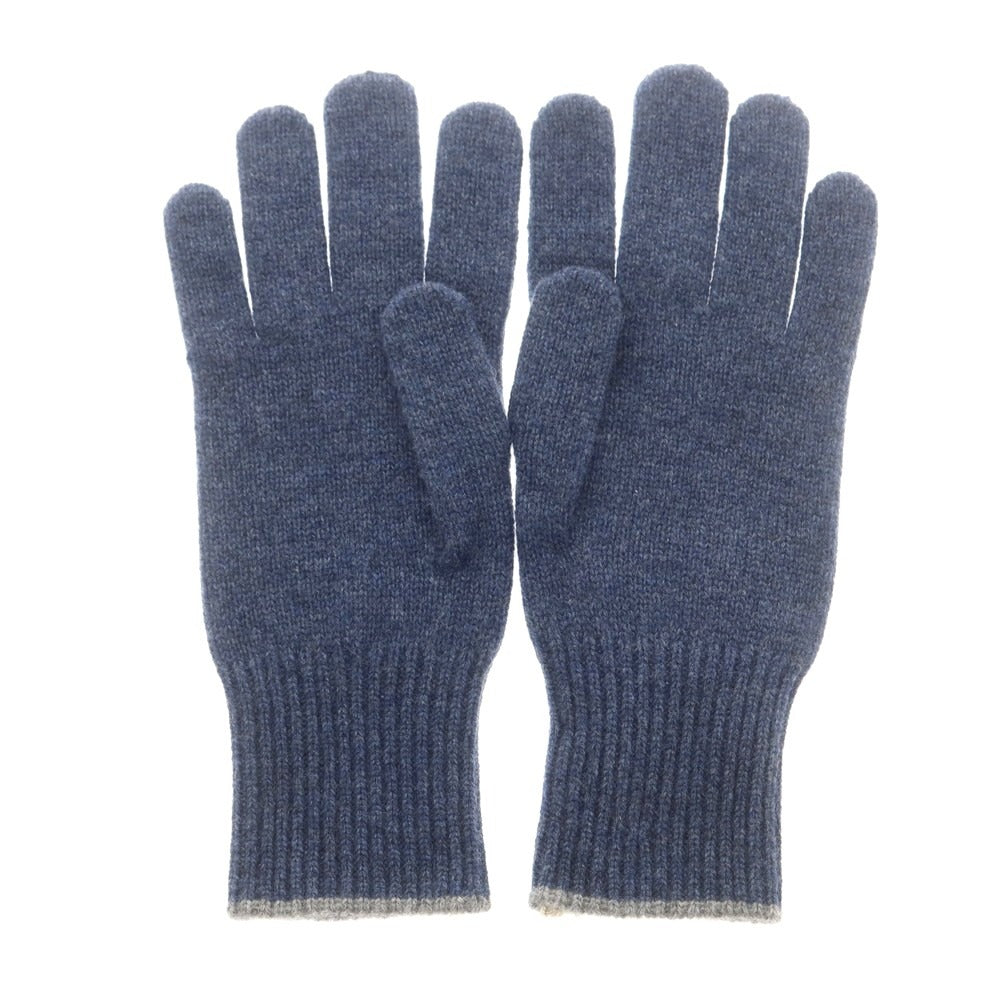 【新品】ブルネロクチネリ Brunello Cucinelli カシミヤ 手袋 ニットグローブ ライトネイビーxグレー【 S（紙タグ表記） 】【 状態ランクN 】【 メンズ 】