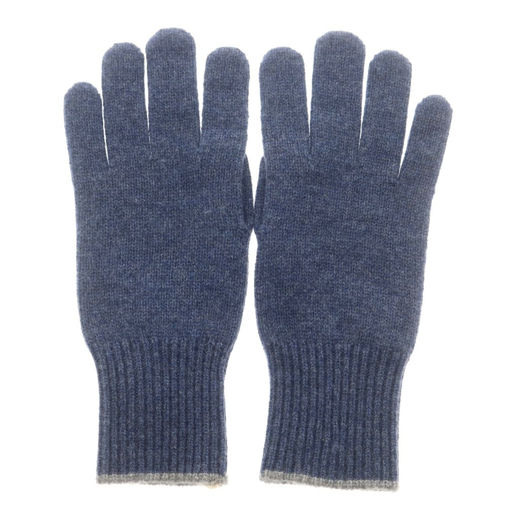【新品】ブルネロクチネリ Brunello Cucinelli カシミヤ 手袋 ニットグローブ ライトネイビーxグレー【 S（紙タグ表記） 】【 状態ランクN 】【 メンズ 】
