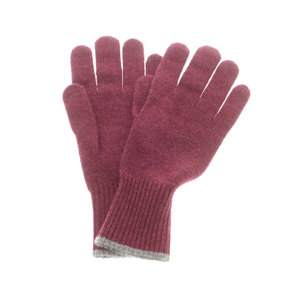 【新品】ブルネロクチネリ Brunello Cucinelli カシミヤ 手袋 ニットグローブ ワインレッドxグレー【 M 】【 状態ランクN 】【 メンズ 】