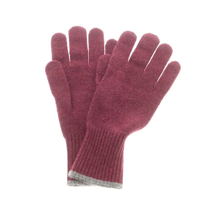 【新品】ブルネロクチネリ Brunello Cucinelli カシミヤ 手袋 ニットグローブ ワインレッドxグレー【 M 】【 状態ランクN 】【 メンズ 】