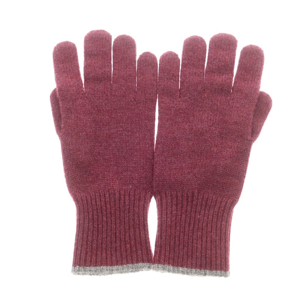 【新品】ブルネロクチネリ Brunello Cucinelli カシミヤ 手袋 ニットグローブ ワインレッドxグレー【 M 】【 状態ランクN 】【 メンズ 】