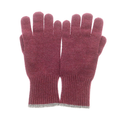 【新品】ブルネロクチネリ Brunello Cucinelli カシミヤ 手袋 ニットグローブ ワインレッドxグレー【 M 】【 状態ランクN 】【 メンズ 】