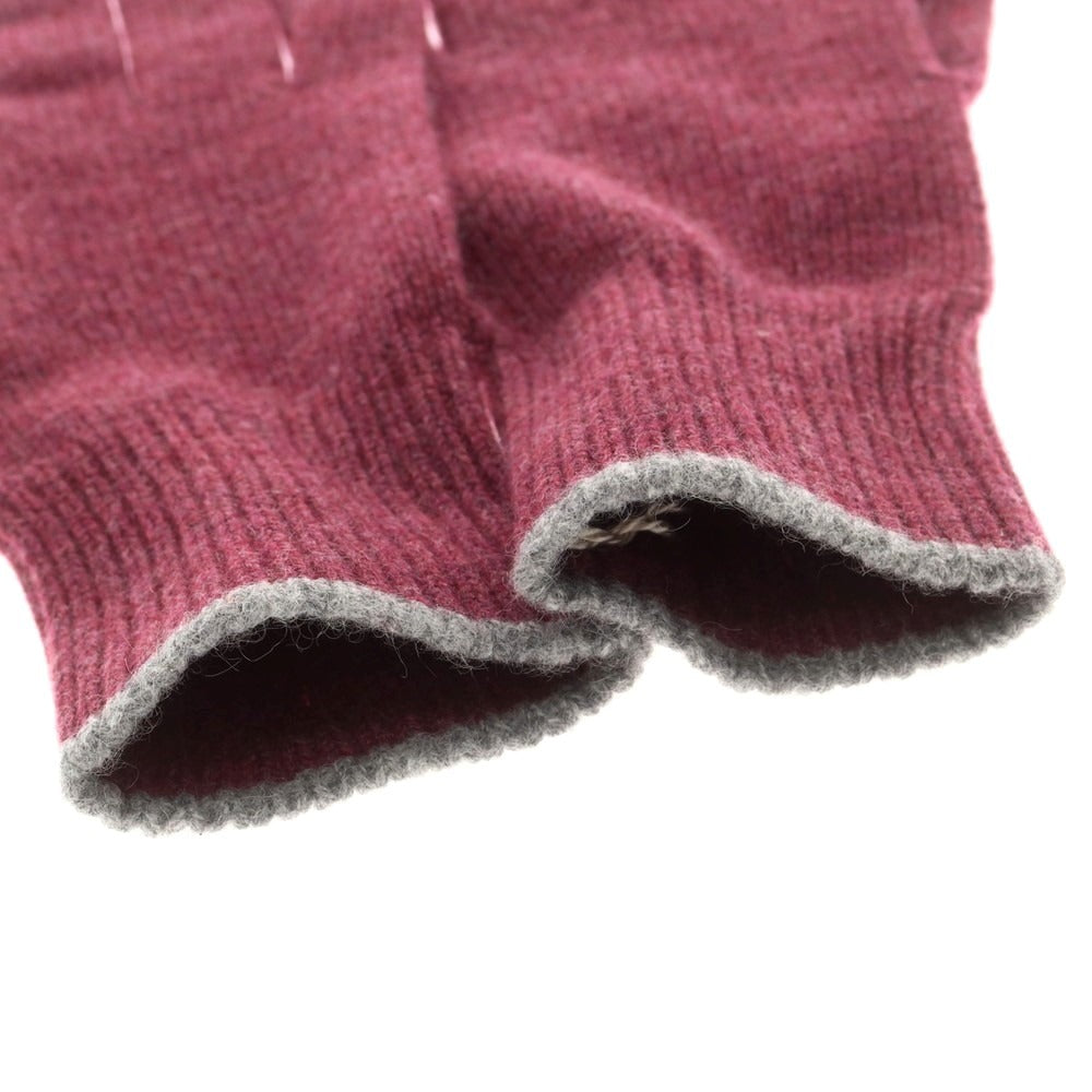 【新品】ブルネロクチネリ Brunello Cucinelli カシミヤ 手袋 ニットグローブ ワインレッドxグレー【 M 】【 状態ランクN 】【 メンズ 】