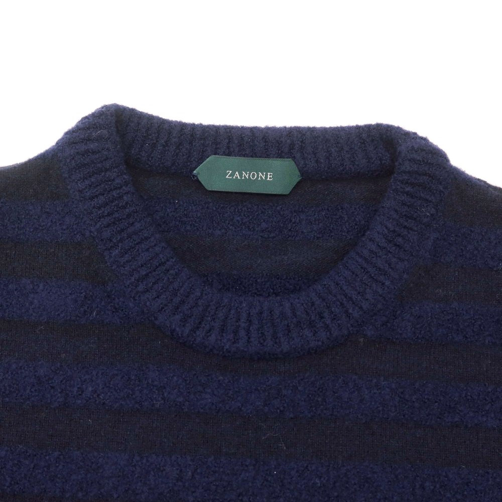 【新品】ザノーネ ZANONE ウール ボーダー クルーネック プルオーバーニット ネイビーxダークネイビー【 52 】【 状態ランクN 】【 メンズ 】