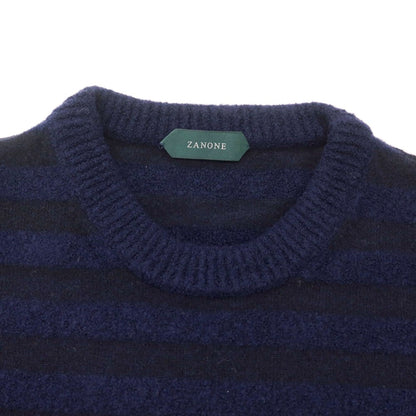 【新品】ザノーネ ZANONE ウール ボーダー クルーネック プルオーバーニット ネイビーxダークネイビー【 52 】【 状態ランクN 】【 メンズ 】