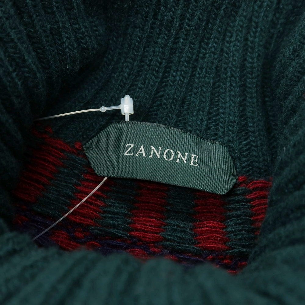 【新品】ザノーネ ZANONE ウール ノルディック柄 タートルネック プルオーバーニット ダークグリーンxレッド【サイズ46】【 状態ランクN 】【 メンズ 】 [EPD]