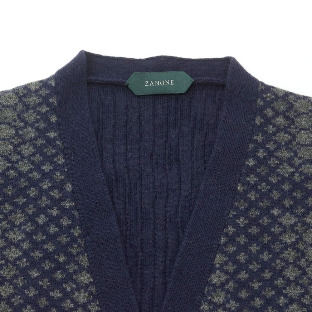 【新品】ザノーネ ZANONE ウール ニット カーディガン ネイビーxグレー【 52 】【 状態ランクN 】【 メンズ 】