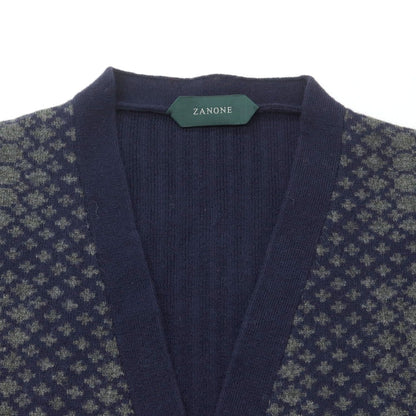 【新品】ザノーネ ZANONE ウール ニット カーディガン ネイビーxグレー【 52 】【 状態ランクN 】【 メンズ 】
