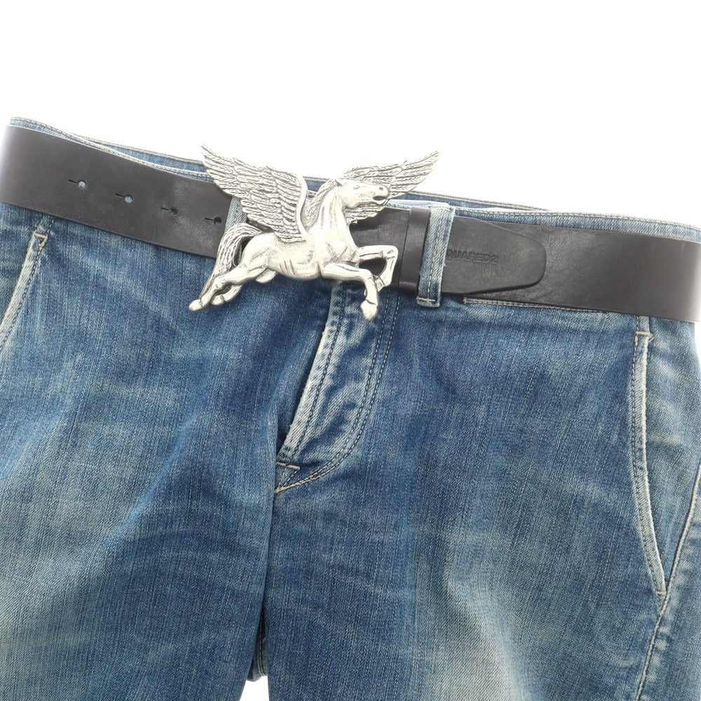 【新品】ディースクエアード DSQUARED2 ペガサスバックル ベルト ブラック【 85 】【 状態ランクN 】【 メンズ 】