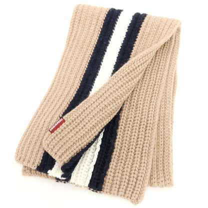 【新品】ディースクエアード DSQUARED2 ローゲージニット マフラー ベージュxネイビー【 状態ランクN 】【 メンズ 】