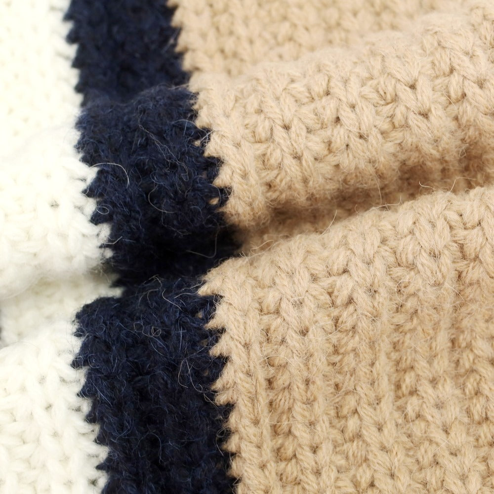 【新品】ディースクエアード DSQUARED2 ローゲージニット マフラー ベージュxネイビー【 状態ランクN 】【 メンズ 】